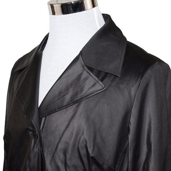 Braetan Large 3 Button Lined Outerwear Black Modern Packable Rain Trench Coat - Picture 6 of 10